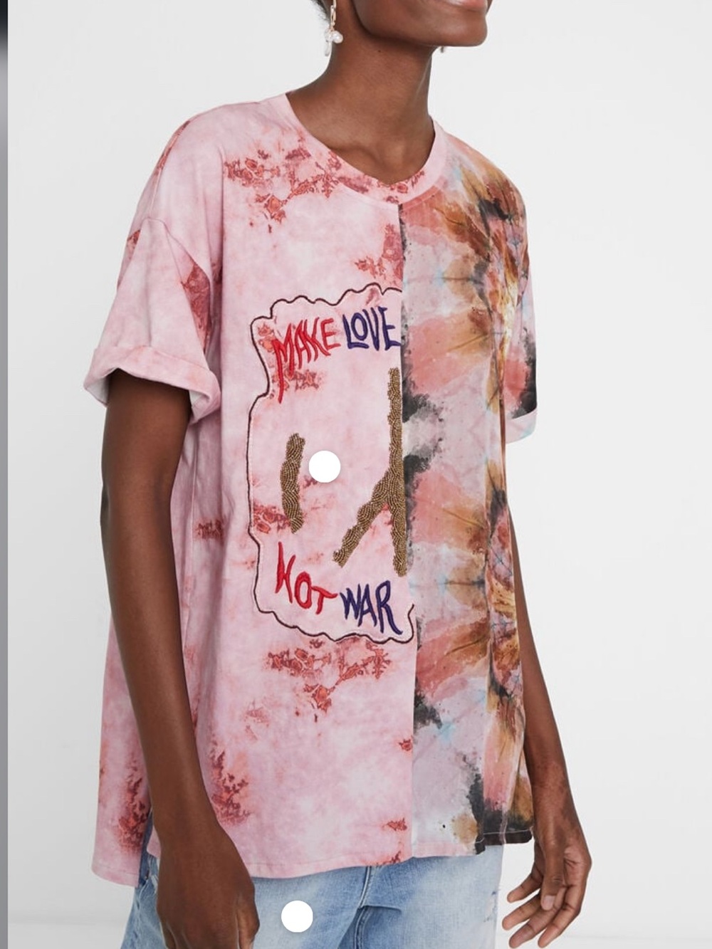 DESIGUAL Faded Effect Blouse split pink tie-dye- Floral MAKE LOVE NOT WARL